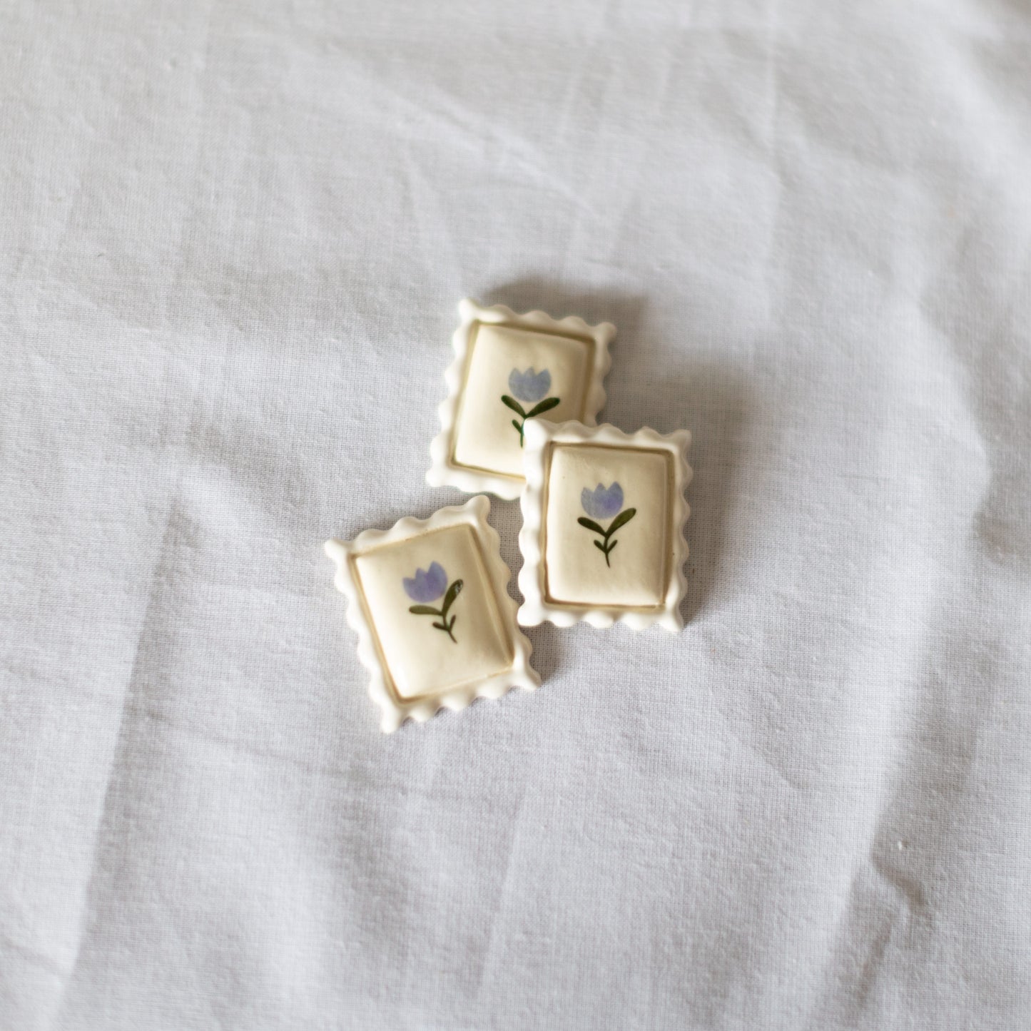 Floral Postage Stamp Ceramic Magnet