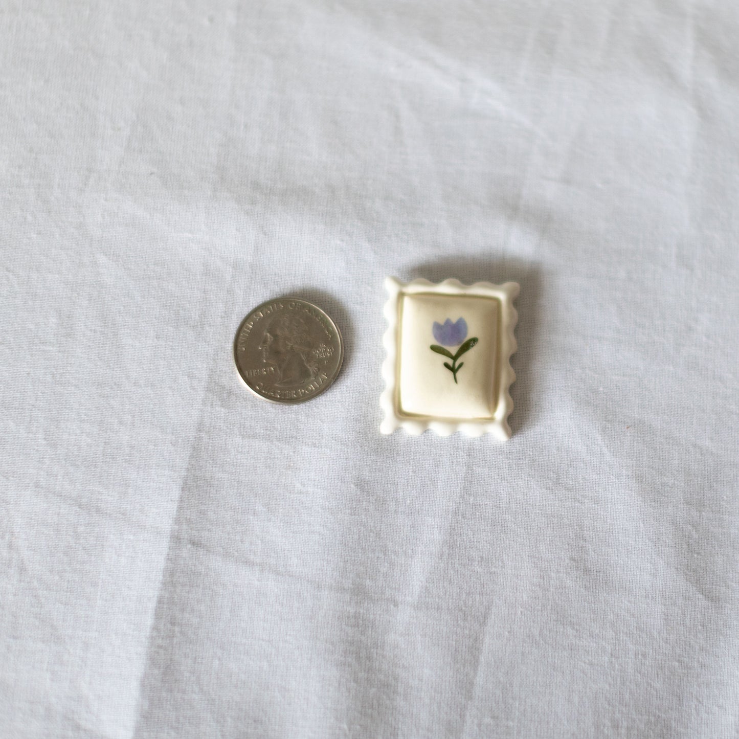 Floral Postage Stamp Ceramic Magnet