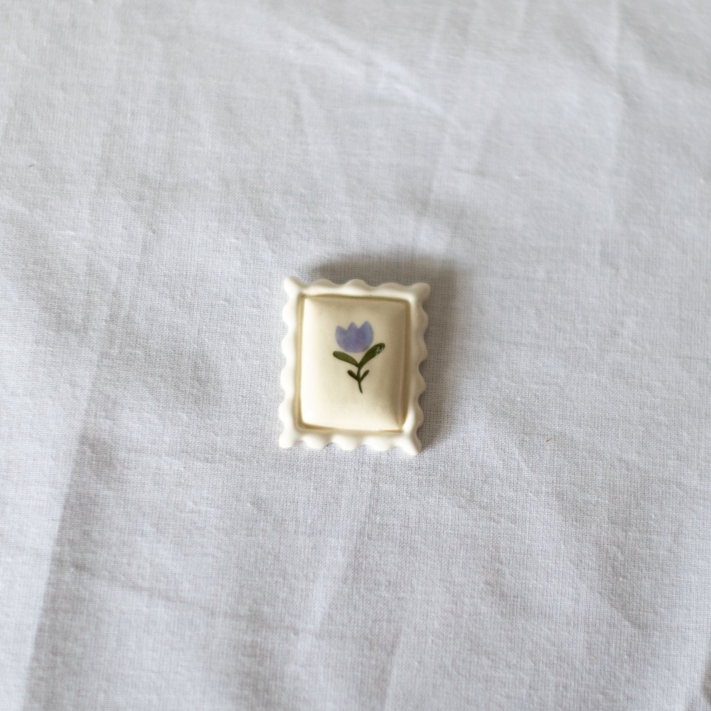 Floral Postage Stamp Ceramic Magnet