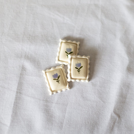 Floral Postage Stamp Ceramic Magnet