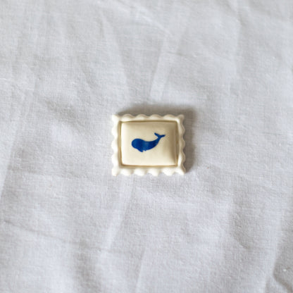 Whale Postage Stamp Ceramic Magnet