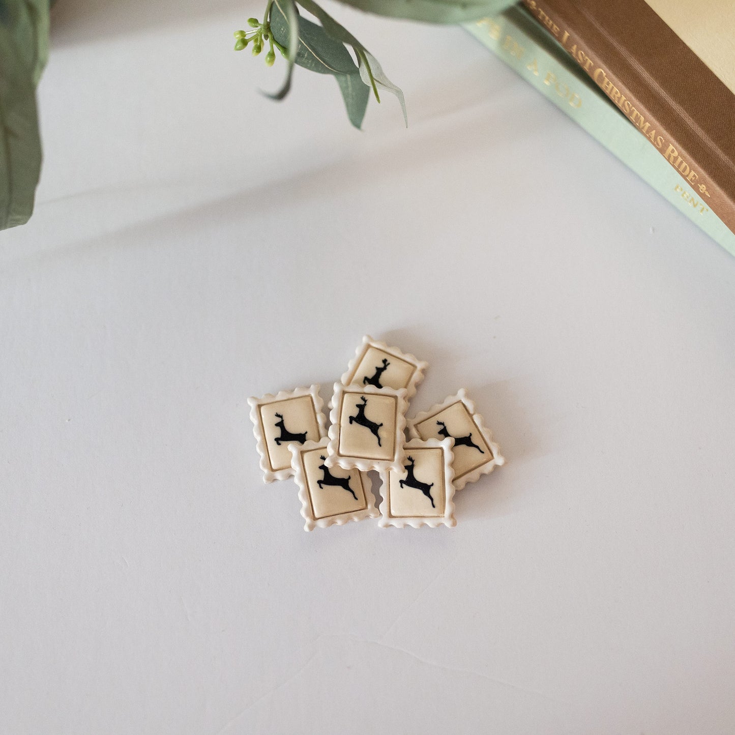 Reindeer Postage Stamp Ceramic Magnet