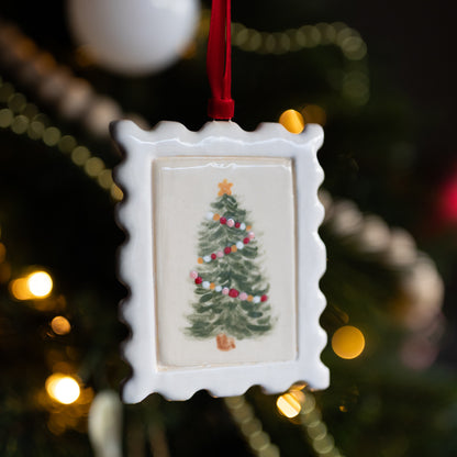 Lit Tree Postage Stamp Ornament