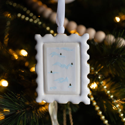 Ski Slope Postage Stamp Ornament