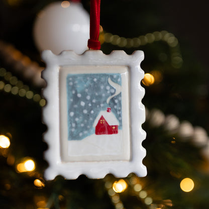 Winter Village Postage Stamp Ornament
