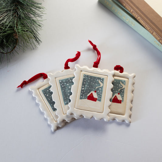 Winter Village Postage Stamp Ornament