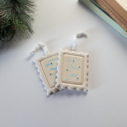 Ski Slope Postage Stamp Ornament