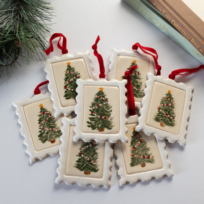Lit Tree Postage Stamp Ornament