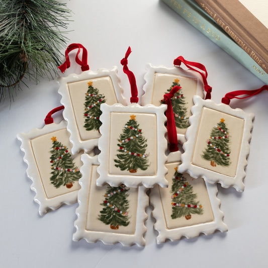 Lit Tree Postage Stamp Ornament