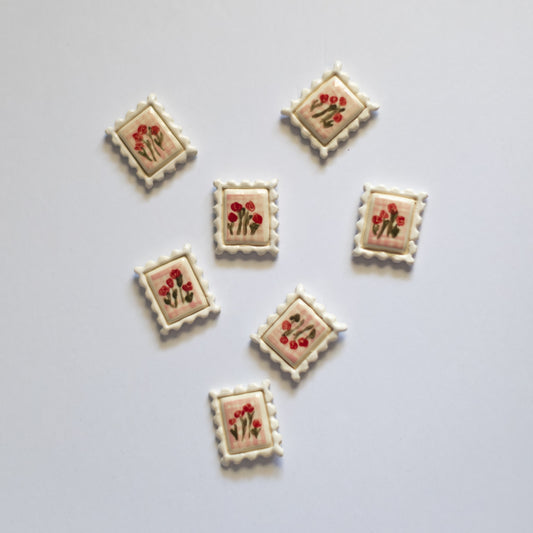 Poppy + Gingham Postage Stamp Ceramic Magnet