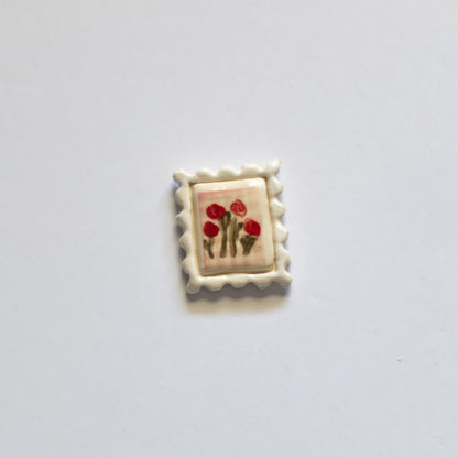 Poppy + Gingham Postage Stamp Ceramic Magnet