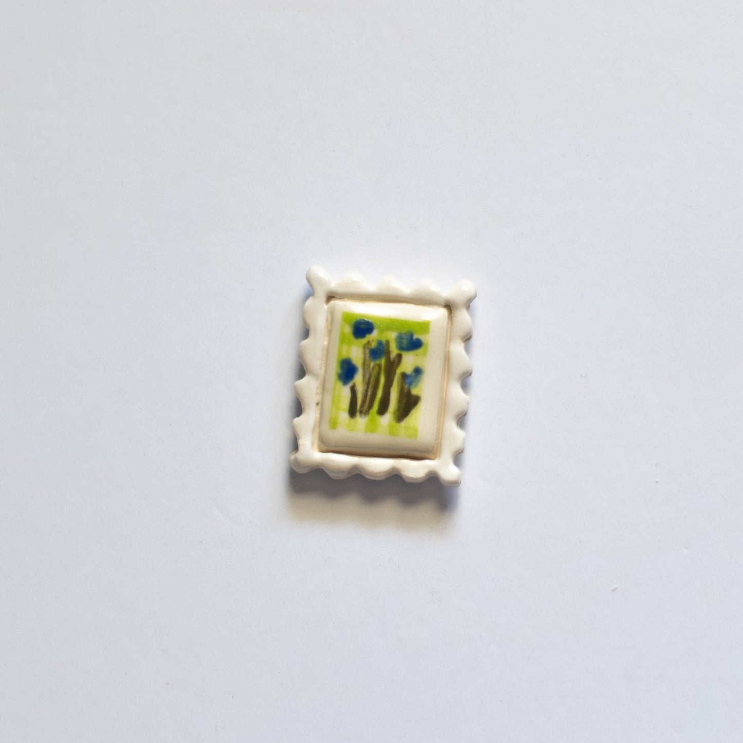 Forget Me Not + Gingham Postage Stamp Ceramic Magnet