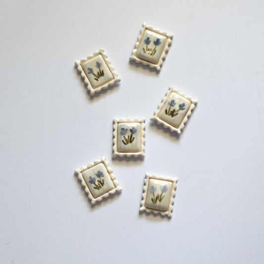 Tulip + Gingham Postage Stamp Ceramic Magnet
