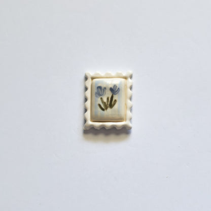 Tulip + Gingham Postage Stamp Ceramic Magnet