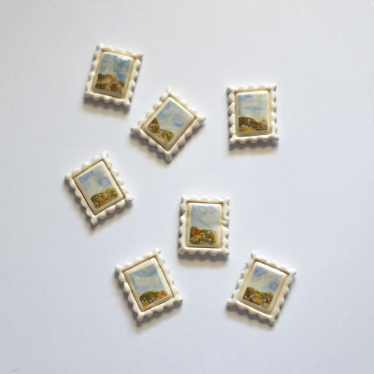 Floral Meadow Postage Stamp Ceramic Magnet