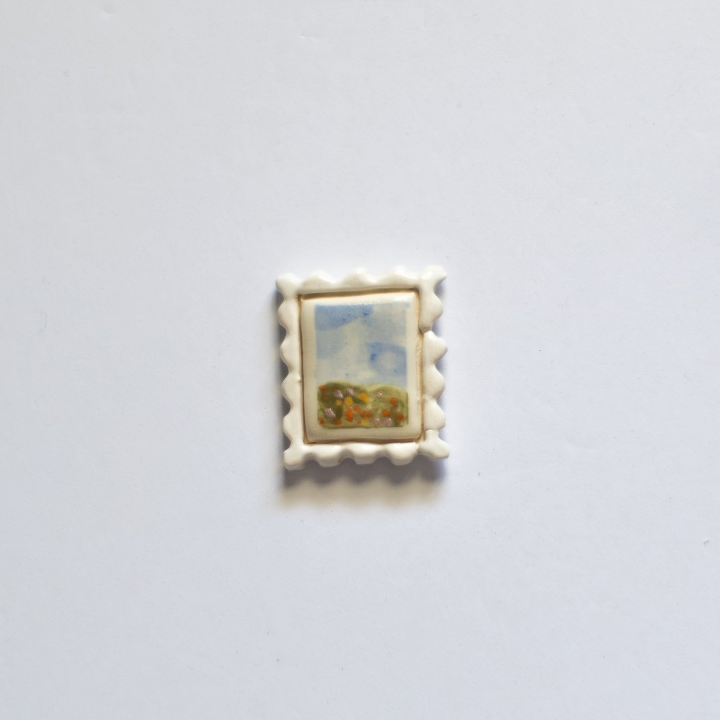Floral Meadow Postage Stamp Ceramic Magnet