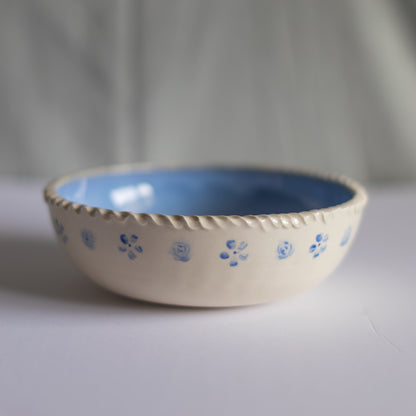 Large Floral Serving Bowl in Light Blue
