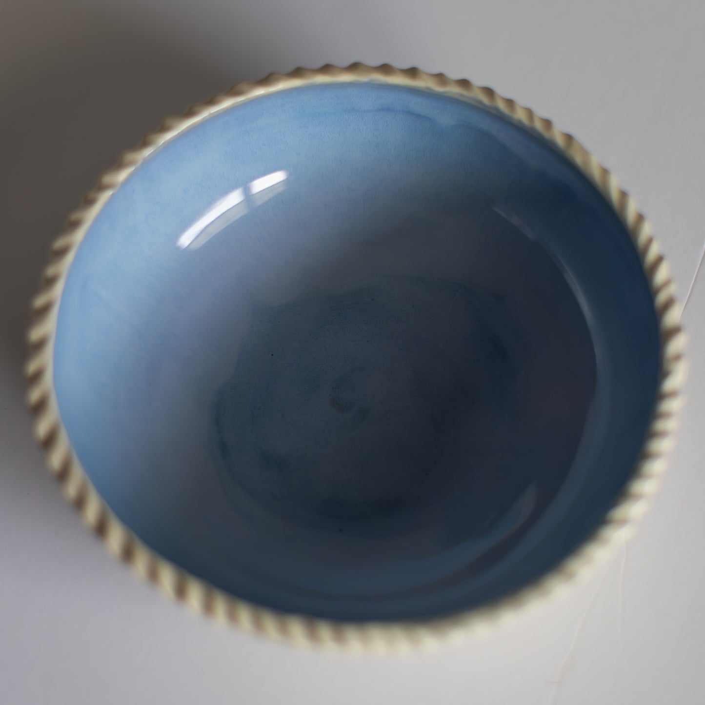 Large Floral Serving Bowl in Light Blue