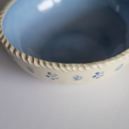 Large Floral Serving Bowl in Light Blue